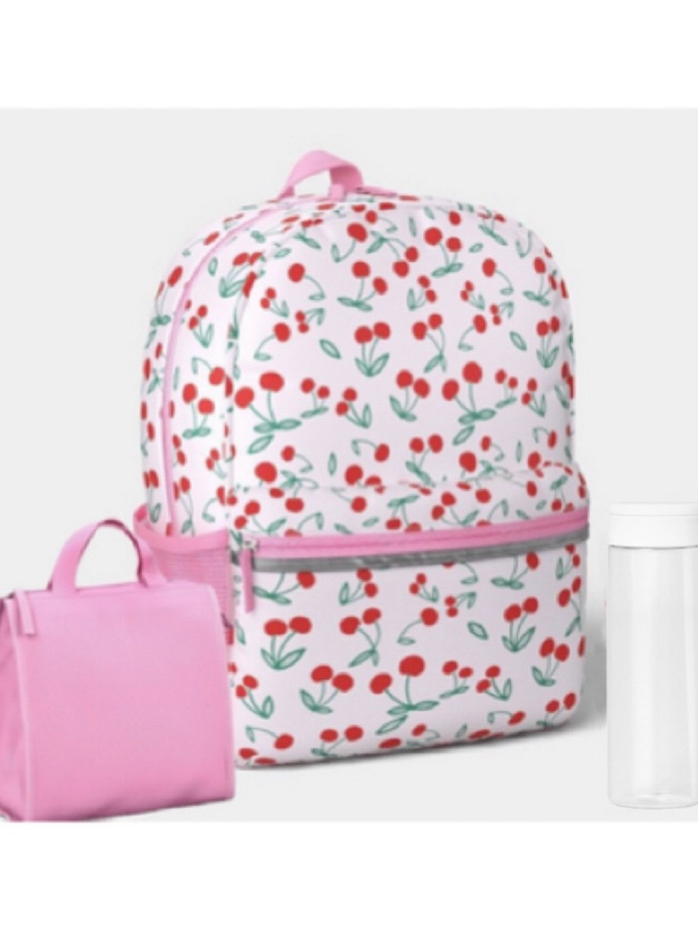 Cherry White Pink Red Backpack Sets Water Bottle Lunch Bag For Kids And Women's
